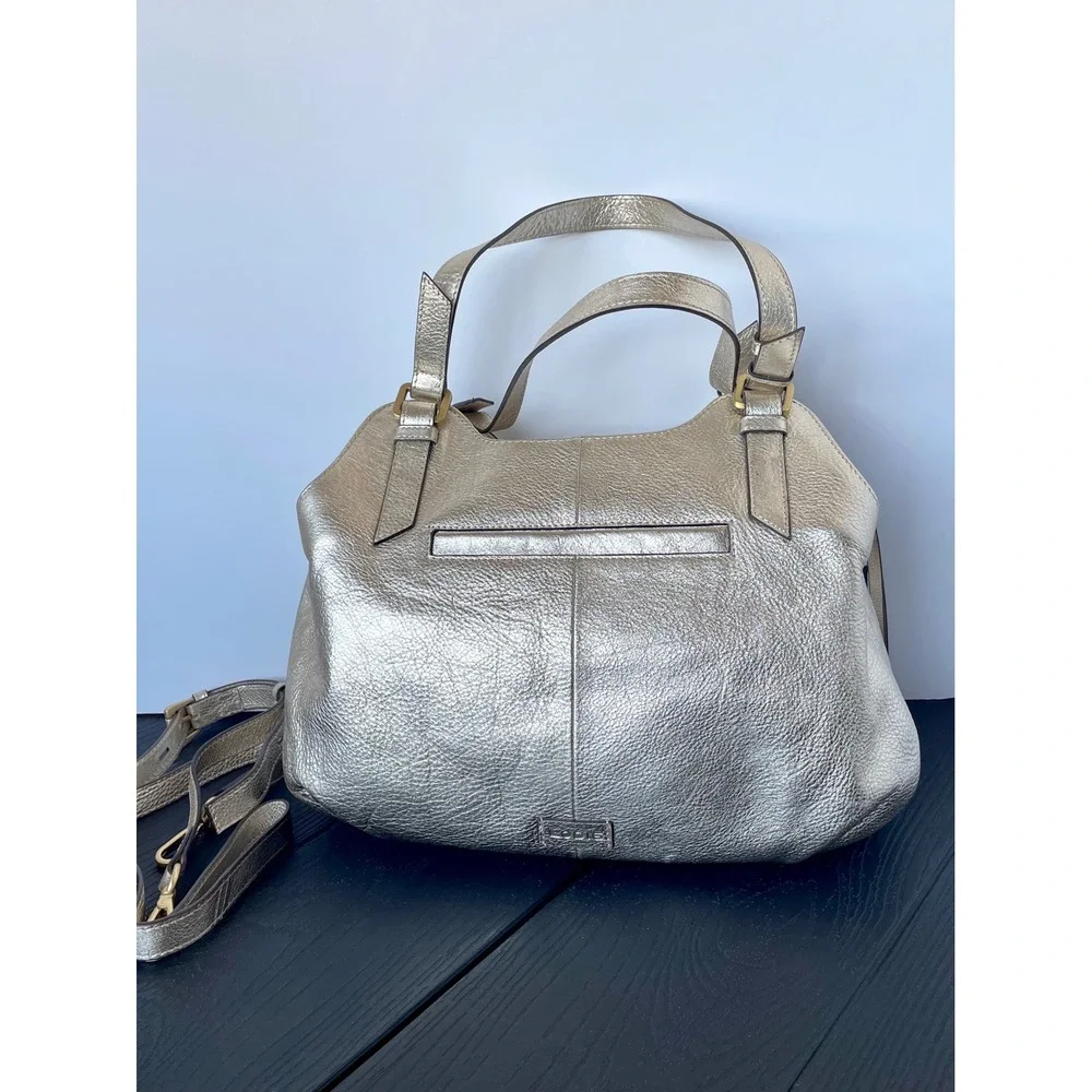 NEW Lodis Geniune Leather Handbag Skylar Satchel Gold Metallic Top Handle Purse